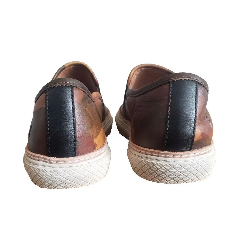 Frye Essex Slip On Sneakers Brown Camo Print Leather Loafer Shoes Men's Size 9.5